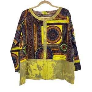 Multicolor M Long-Sleeve Top Blouse Geometric Print Afrocentric Boho Hippie